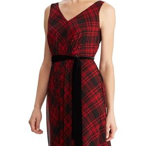Ralph Lauren Womens Red Plaid Sleeveless V Neck